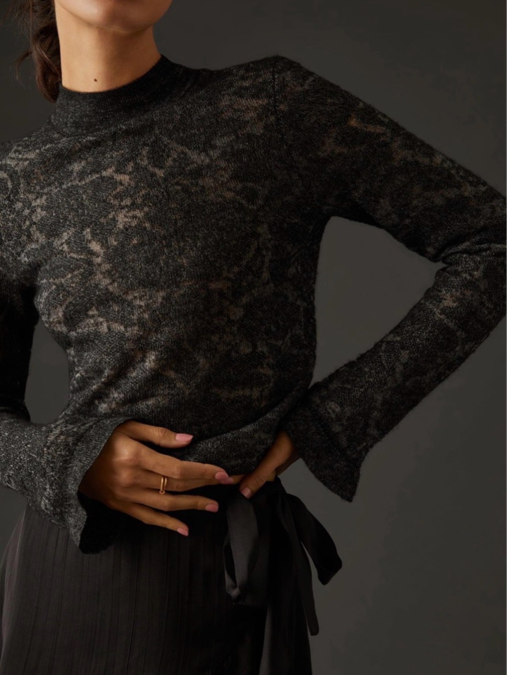 Anthropologie Hanna Lace Mock Neck Sweater